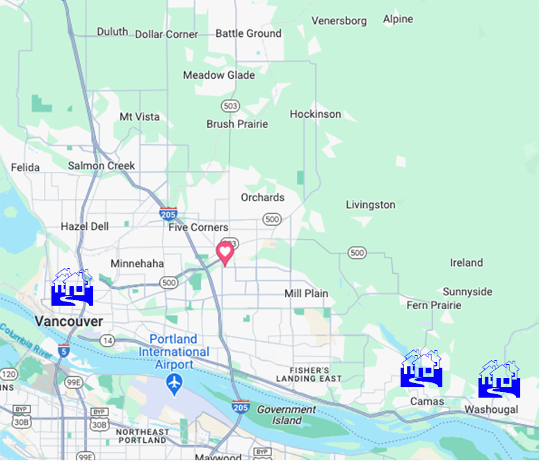 Map of the Vancouver, Camas, and Washougal service area
